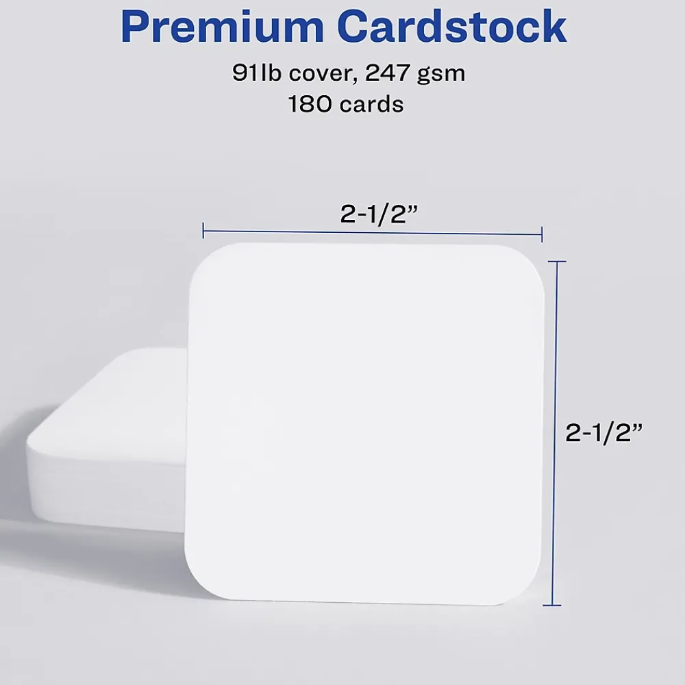 Business Cards*Avery Clean Edge Laser Square Cards with Rounded Corners, 2 1/2" x 2 1/2", White, 20 Sheets/Pack, 180 Cards/Pack (35703)