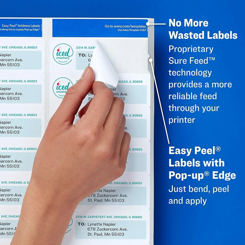 Hot Avery Easy Peel Laser Address Labels, 1" x 4", White, 2,000 Labels/Box (5161)