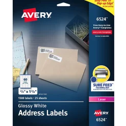 Avery Easy Peel Laser Return Address Labels, 2/3" x 1-3/4", Glossy White, 1,500 Labels/Pack (6524)