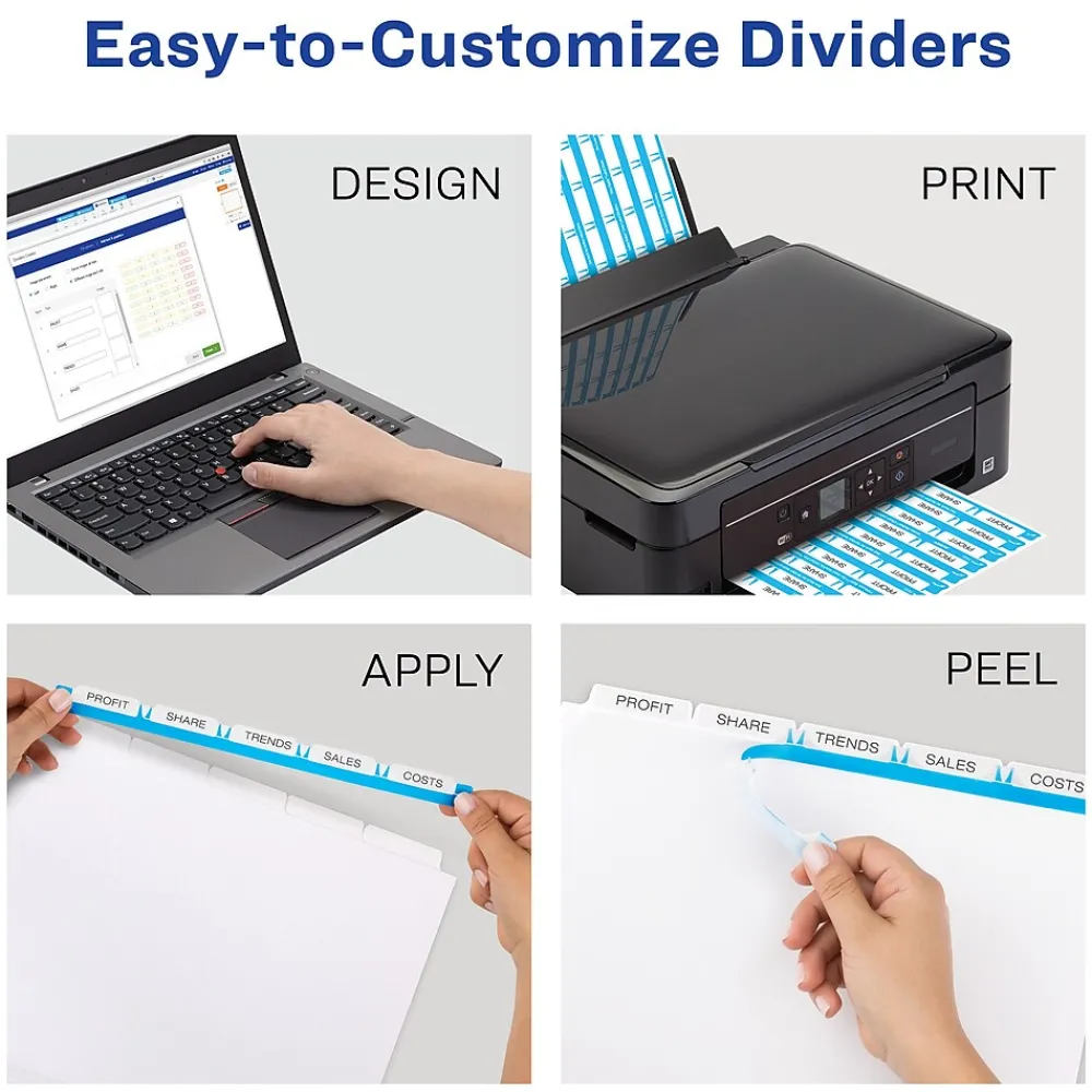 Dividers|Avery Index Maker Big Tab Paper Dividers with Print & Apply Label Sheets, 5 Tabs, White, 5 Sets/Pack (11492)