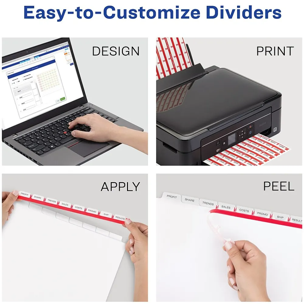 Dividers|Avery Index Maker Paper Dividers with Print & Apply Label Sheets, 8 Tabs, White, 5 Sets/Pack (11437)