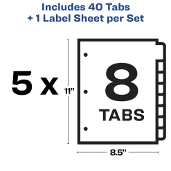 Dividers|Avery Index Maker Paper Dividers with Print & Apply Label Sheets, 8 Tabs, Multicolor, 5 Sets/Pack (11419)