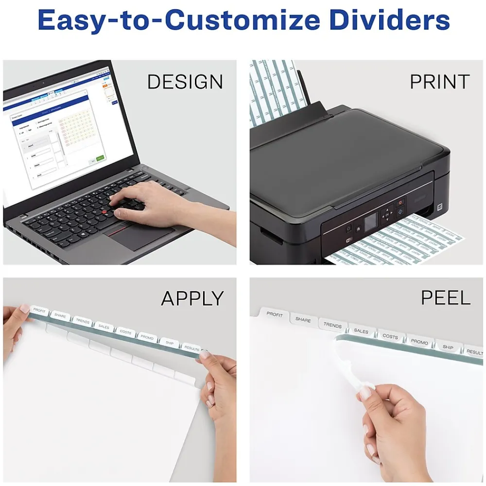 Dividers|Avery Index Maker Paper Dividers with Print & Apply Label Sheets, 12 Tabs, Multicolor, 5 Sets/Pack (11405)