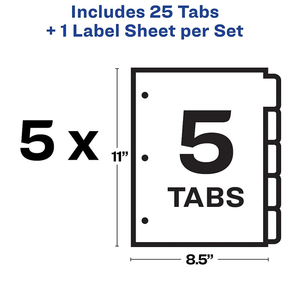 Dividers|Avery Index Maker Print & Apply Label Paper Dividers, 5-Tab, Blue, 5 Sets/Pack (11410)