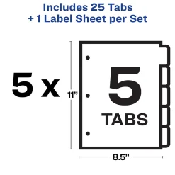 Dividers|Avery IndexMaker Print & Apply Label Dividers, 5-Tab, Clear, 5/Pack (11436)