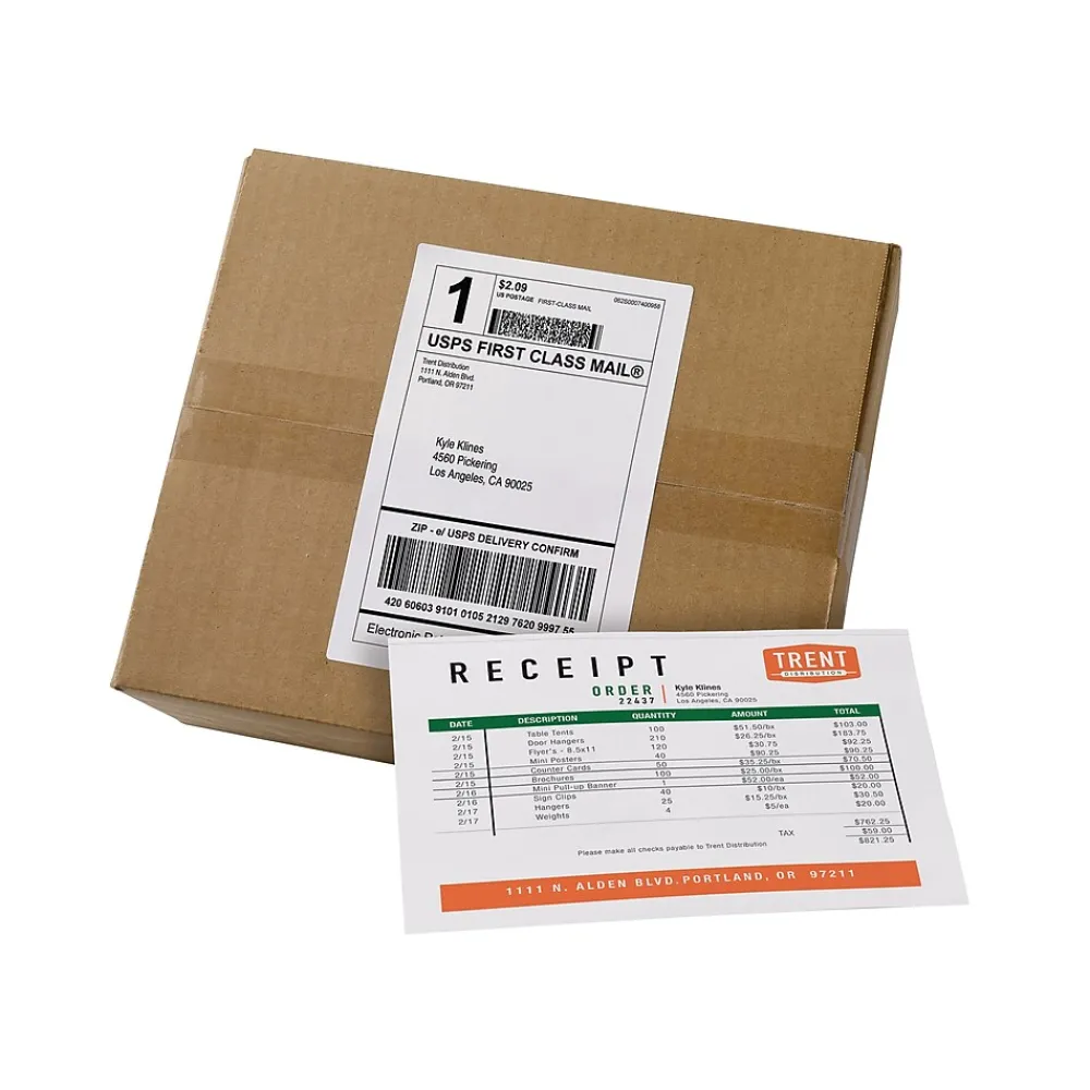 Sale Avery Laser/Inkjet Shipping Labels with Paper Receipts, 5-1/16" x 7-5/8", White, 100 Labels/Box (27900)
