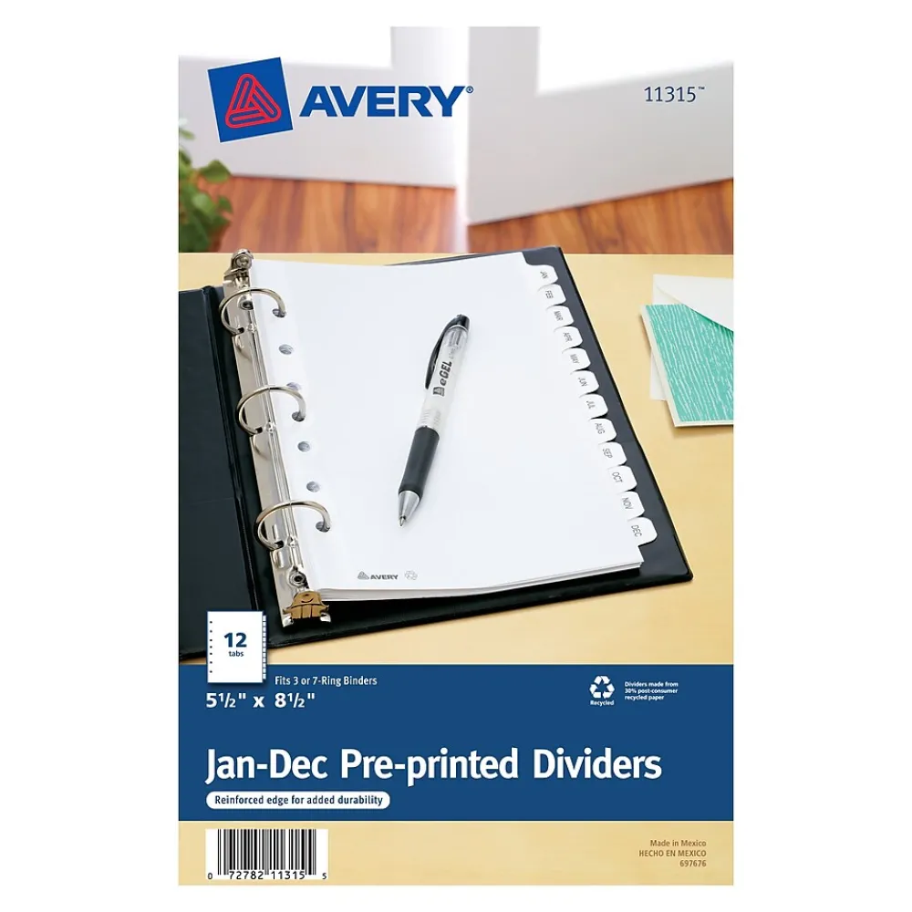 Dividers|Avery Pre-Printed Mini Paper Dividers, Jan-Dec Tabs, White (11315)
