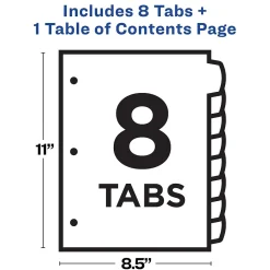 Dividers|Avery Ready Index Table of Contents Paper Dividers, 1-8 Tabs, Contemporary Multicolor (11841)
