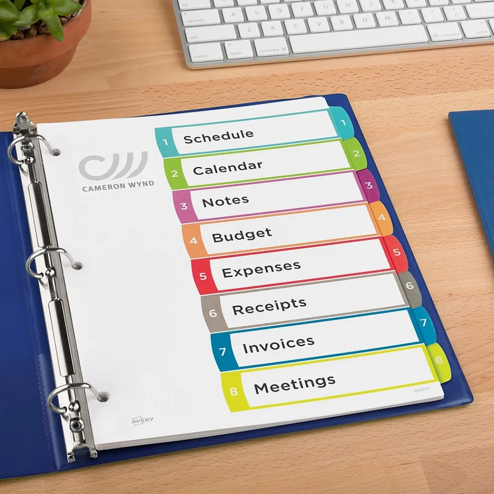 Dividers|Avery Ready Index Table of Contents Paper Dividers, 1-8 Tabs, Contemporary Multicolor (11841)
