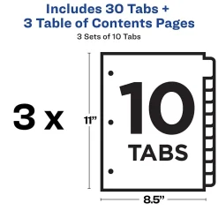Dividers|Avery Ready Index Table of Contents EcoFriendly Paper Dividers, 1-10 Tabs, Multicolor, 3 Sets/Pack (11082)