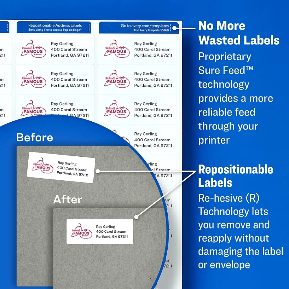 Discount Avery Repositionable Inkjet Address Labels, 1" x 2-5/8", White, 750 Labels/Pack (58160)