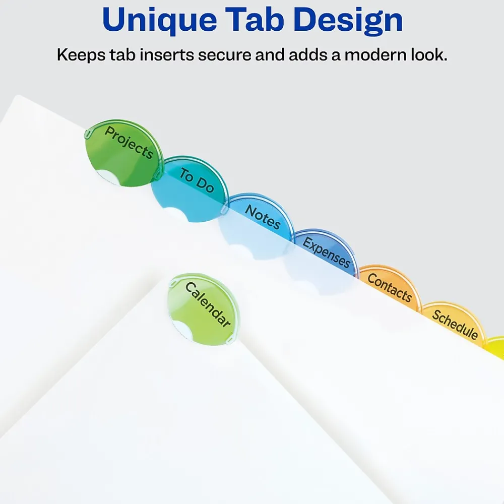 Dividers|Avery Style Edge Insertable Plastic Dividers with Pocket, 8 Tabs, Multicolor (11293)