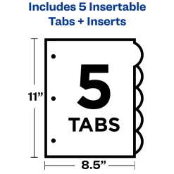 Dividers|Avery Style Edge Insertable Plastic Dividers, 5-Tab, Assorted, 120/Carton
