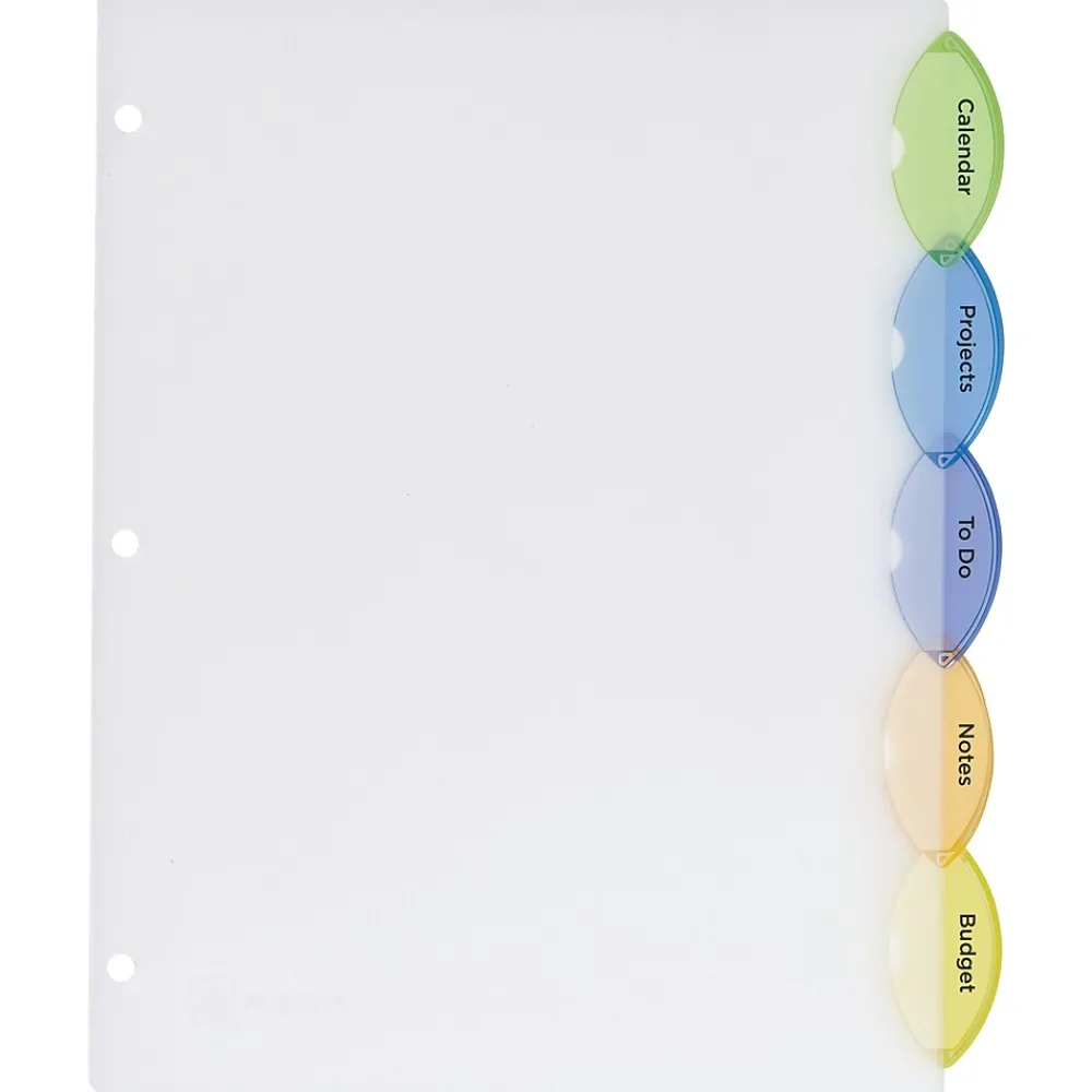 Dividers|Avery Style Edge Insertable Plastic Dividers, 5-Tab, Assorted, 120/Carton