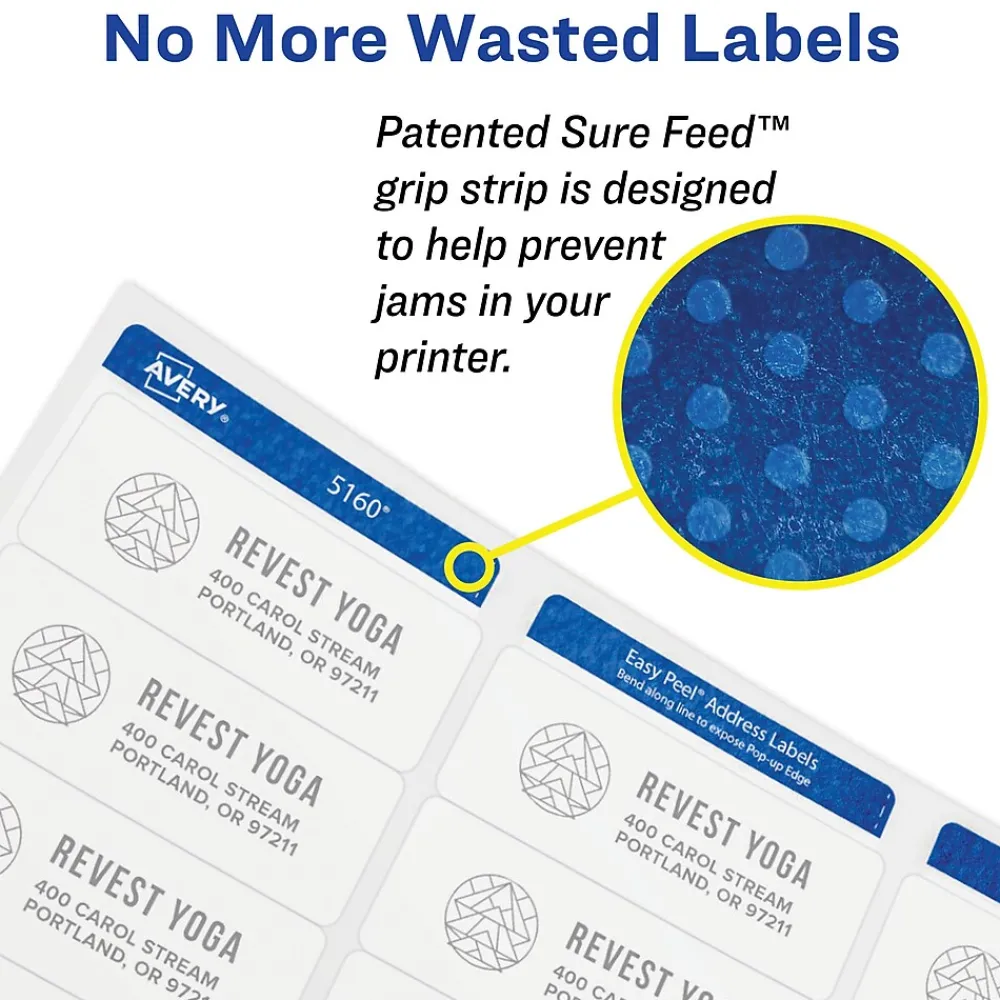 New Avery Sure Feed Laser Address Labels, 1" x 2-5/8", White, 7,500 Labels/Box (45160)