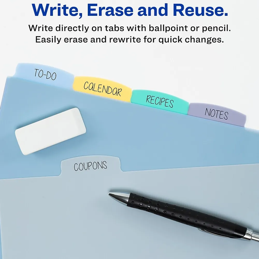 Dividers|Avery Write & Erase Plastic Mini Dividers, 5 Tabs, Multicolor (16180)