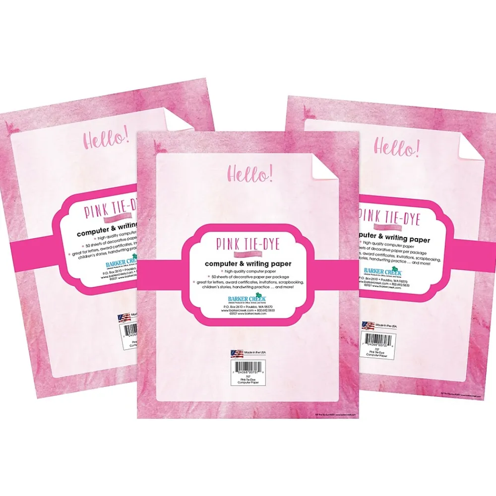 Classroom Paper*Barker Creek 8.5" x 11" Tie-Dye Pink Computer Paper Pack, 150 Sheets/Set (4344)