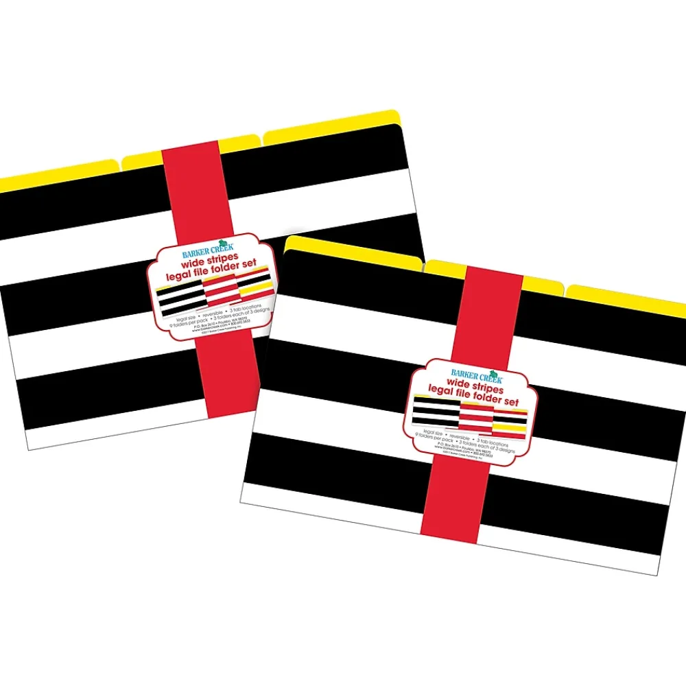 File Folders|Barker Creek Buffalo Plaid & Wide Stripes Legal-Size File Folders, Multi-Design Set, 18/Set (BC3908)