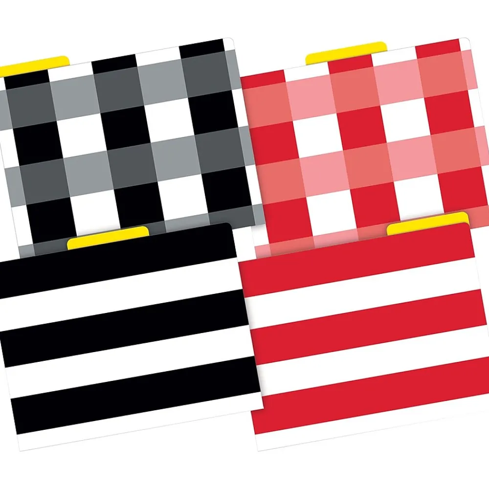 File Folders|Barker Creek Buffalo Plaid & Wide Stripes Fashion File Folders, 3-Tab, Letter Size, Assorted, 12/Pack (BC1341)