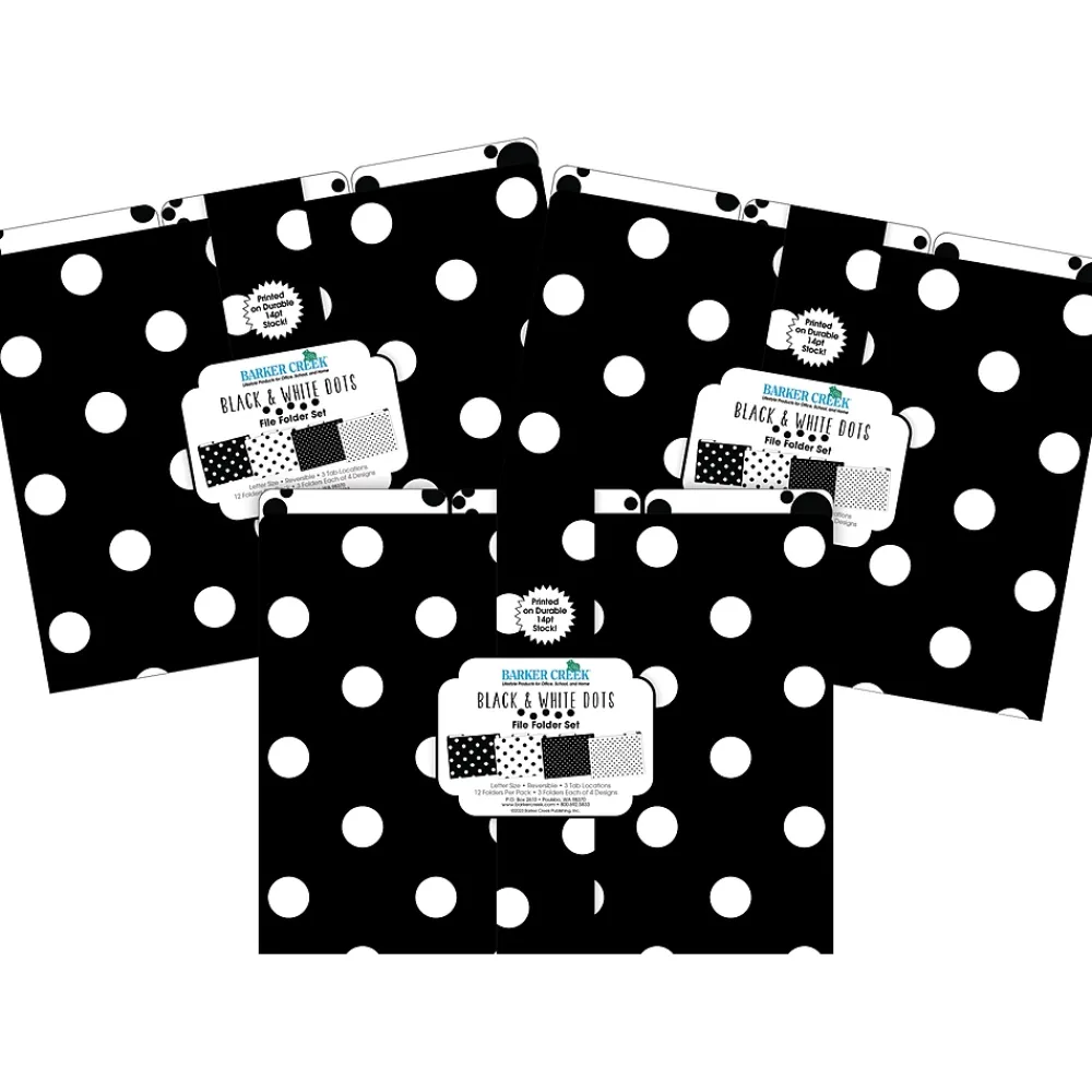 File Folders|Barker Creek File Folder Set, 1/3-Cut Tab, Letter Size, Black & White Dot, 36/Set (4379)