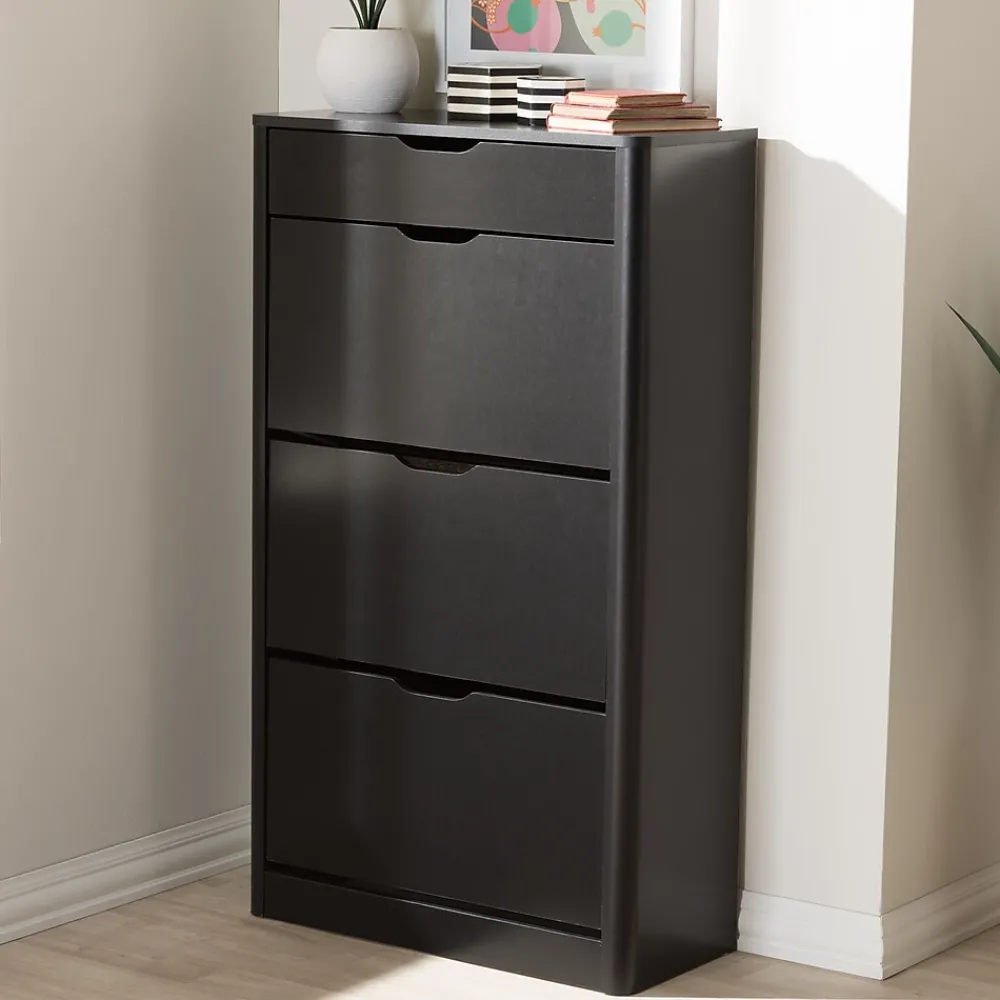 Storage Cabinets*Baxton Studio Cayla 47" High Shoe Cabinet, Black (2633-7712-STPL)