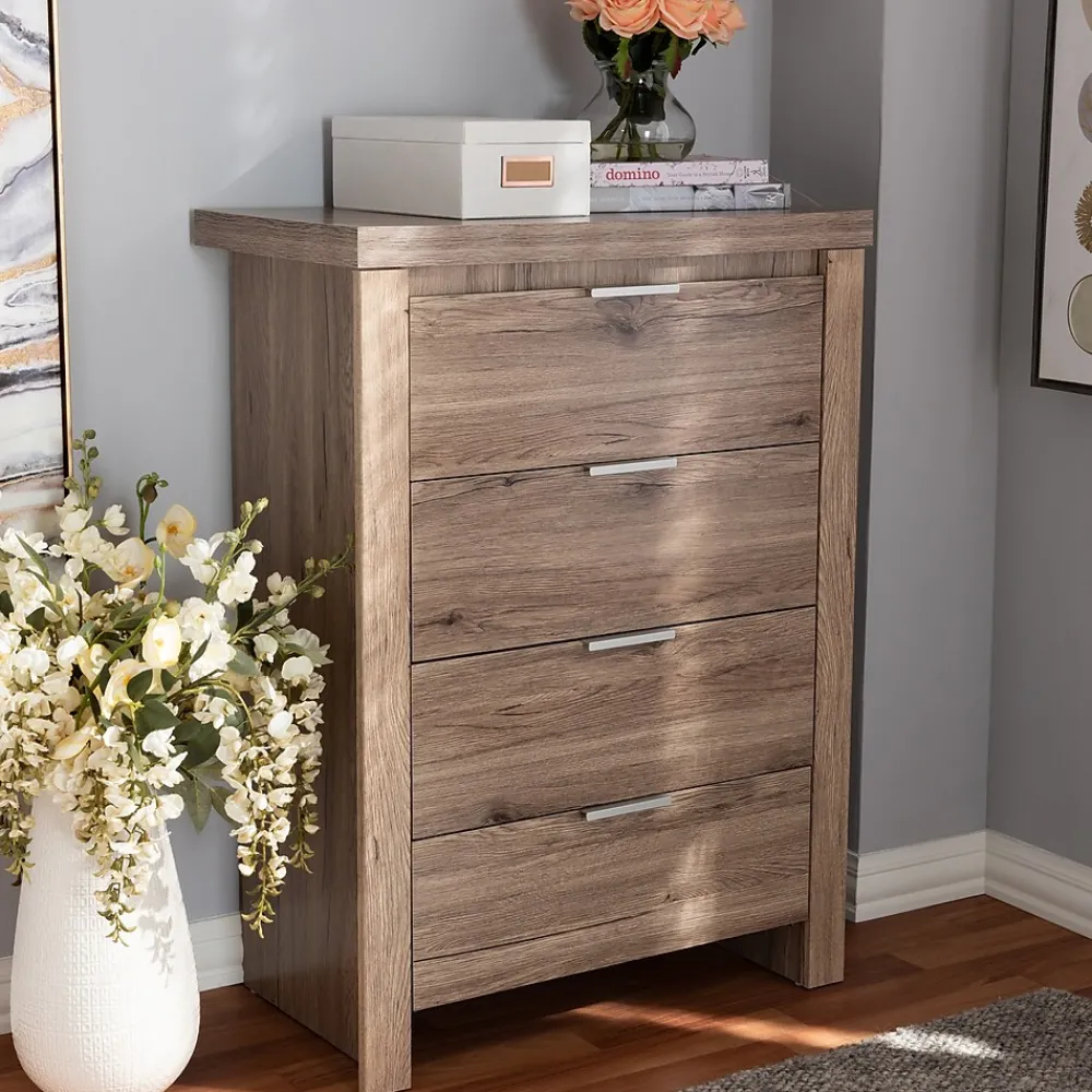 Storage Cabinets*Baxton Studio Laverne 38.19" High 4-Drawer Chest, Oak Brown (146-8296-HiT)