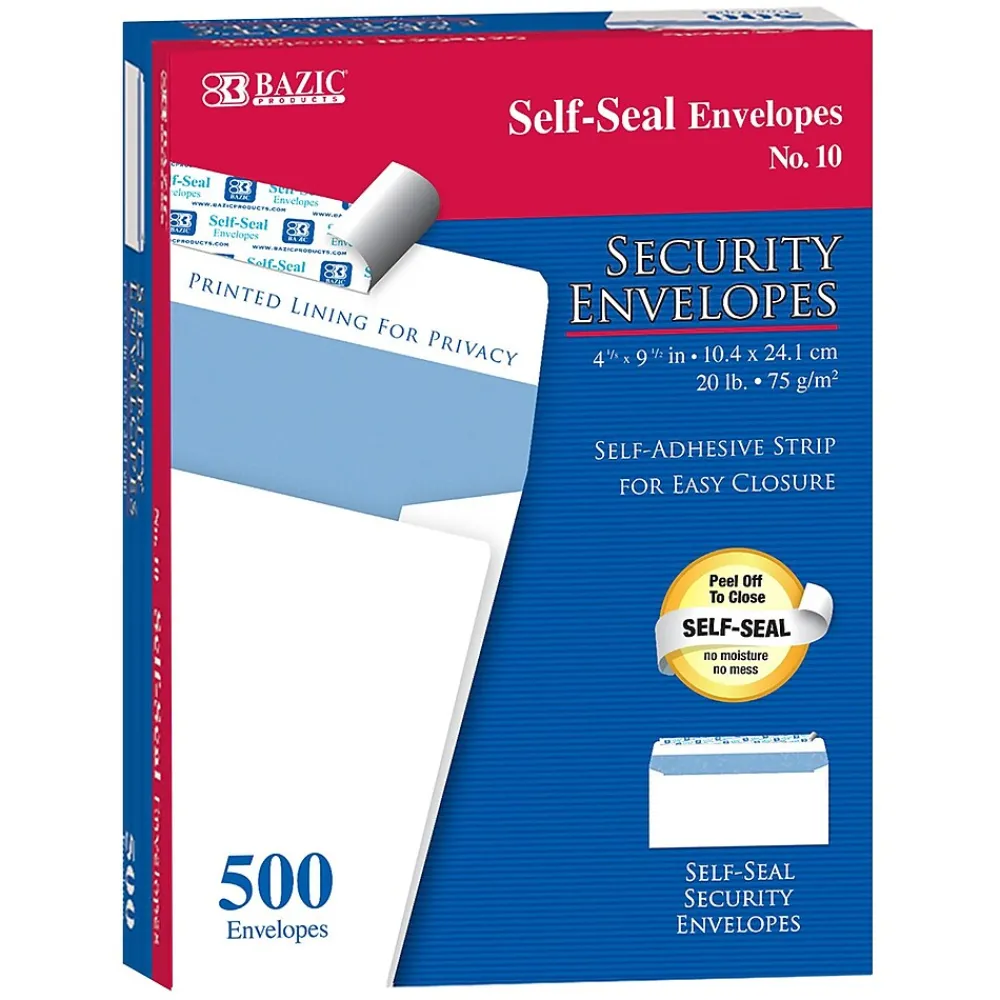Online Bazic Kraft Self Seal Security Tinted #10 Business Envelope, 4 1/8" x 9 1/2", 500/Pack (BAZ5064)