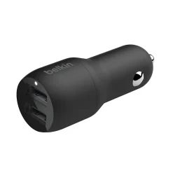 BOOST CHARGE Dual USB-A Car Charger, 24W + USB-A to USB-C Cable, Black<Belkin Best