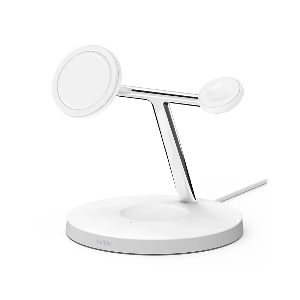 BOOST CHARGE PRO 3-in-1 Wireless Charger for iPhone 12, White (WIZ009ttWH)<Belkin