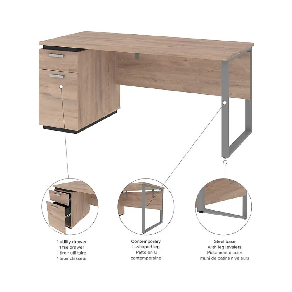 Office Desks*bestar Aquarius 66" Desk with Single Pedestal, Rustic Brown/Graphite (114400-000009)