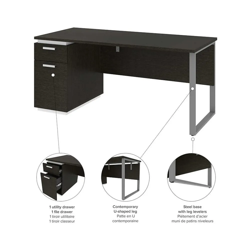 Office Desks*bestar Aquarius 66" Pedestal Desk, Deep Grey/White (114400-000032)