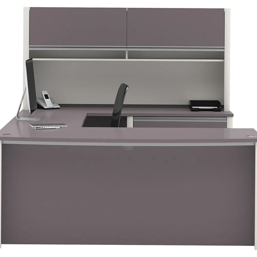 Office Desks*bestar Connexion Collection 71" U-Shaped Desk with Oversize Pedestal and Hutch, Sandstone/Slate (93863-59)