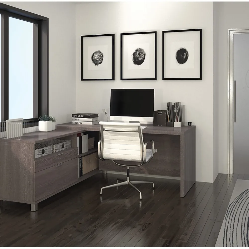L-Desks*bestar Pro-Linea 71"W L-Desk, Bark Grey (120863-47)