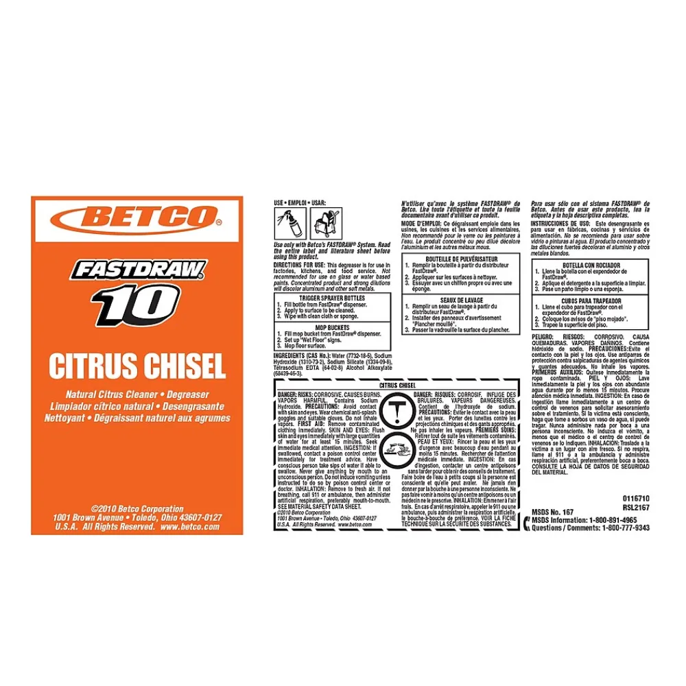 Fastdraw 10 Citrus Chisel Cleaner/Degreaser, Citrus Scent, 67.6 oz., 4/Carton (BET1674700)<Betco Outlet