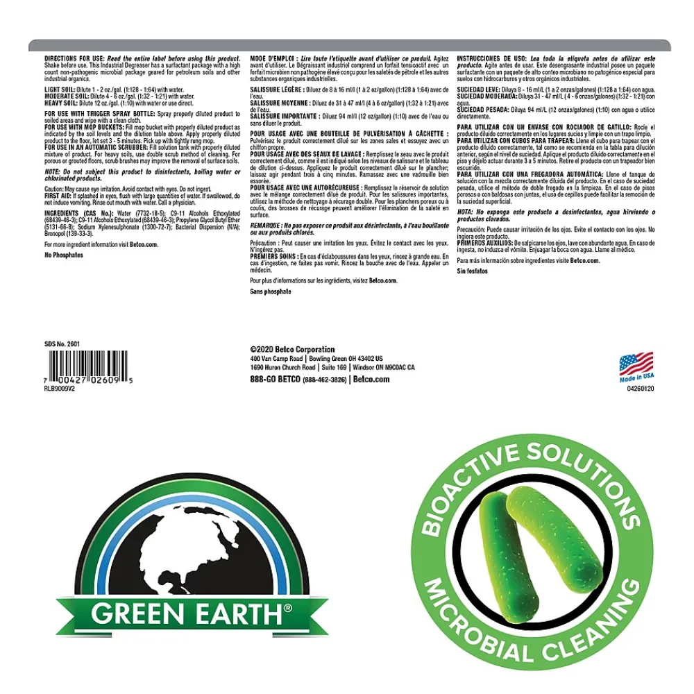 Probiotic Grease Solv Industrial Microbial Degreaser, Orange Scent, 1 gal Bottle, 4/Carton (BET26010400)<Betco New