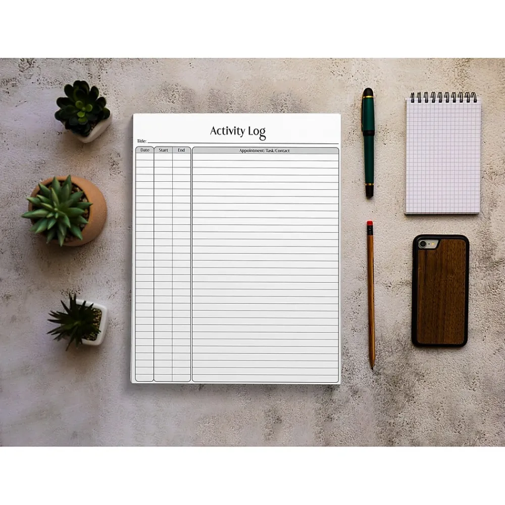 Notepads|Better Office Activity Log Notepad, 8.5" x 11", Ruled, White, 50 Sheets/Pad, 4 Pads/Pack (25837-4PK)