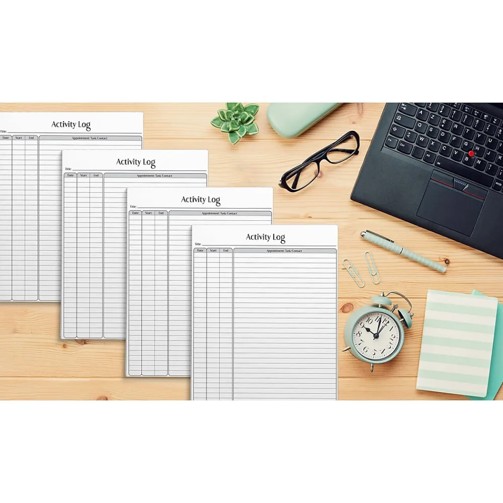 Notepads|Better Office Activity Log Notepad, 8.5" x 11", Ruled, White, 50 Sheets/Pad, 4 Pads/Pack (25837-4PK)
