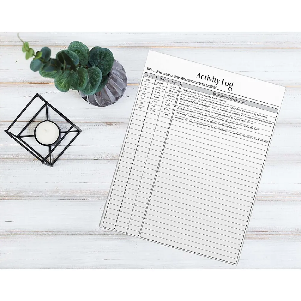 Notepads|Better Office Activity Log Notepad, 8.5" x 11", Ruled, White, 50 Sheets/Pad, 4 Pads/Pack (25837-4PK)