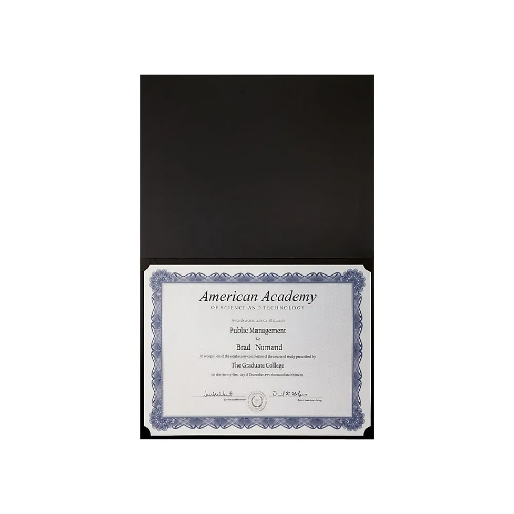Awards & Certificates*Better Office Certificate Holders, 8.75" x 11.25", Black/Gold, 25/Pack (65251-25PK)