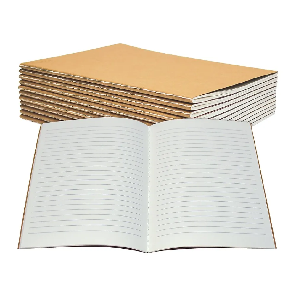 Composition Notebooks|Better Office Composition Notebooks, 5.5" x 8.3", Narrow Ruled, 30 Sheets, Kraft, 12/Pack (25020-12PK)
