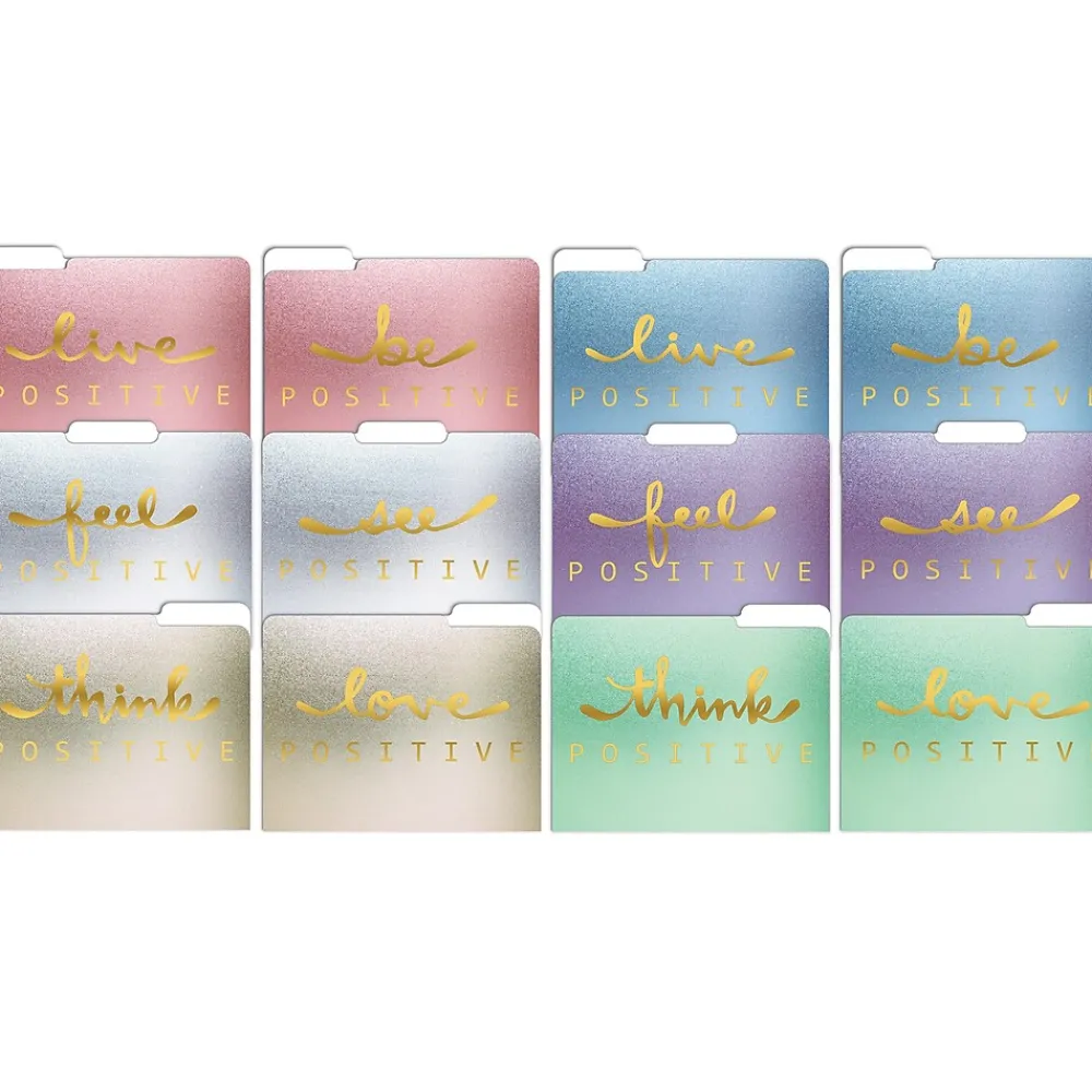 File Folders|Better Office Gold Foil Positive Thoughts Heavyweight File Folders, 1/3-Cut Tab, Letter Size, Assorted Colors, 12/Pack