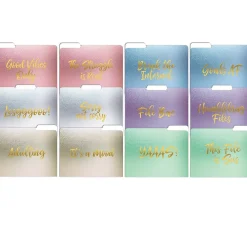 File Folders|Better Office Gold Foil Popular Sayings Heavyweight File Folders, 1/3-Cut Tab, Letter Size, Assorted Colors, 12/Pack