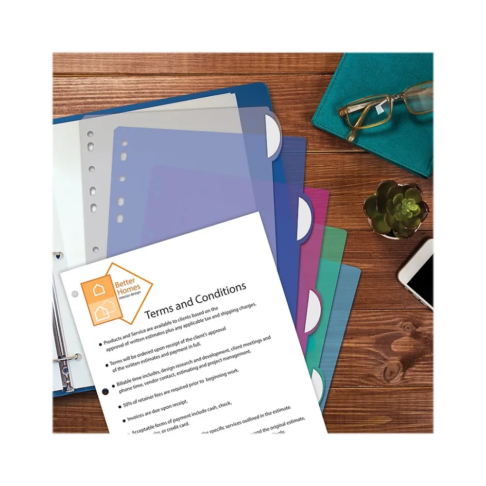 Dividers|Better Office Index Poly Dividers, #5, Assorted Colors, 12/Pack (63512-12PK)