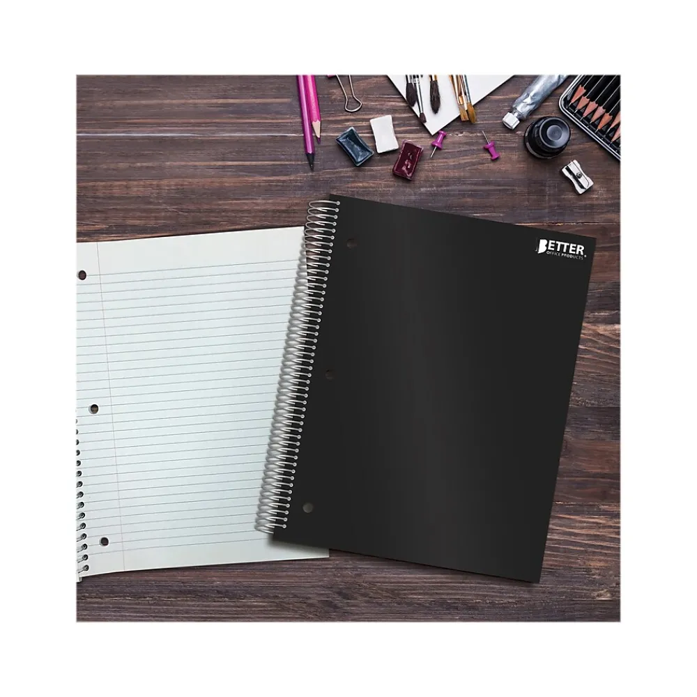 Subject Notebooks|Better Office 5-Subject Subject Notebooks, 8.5" x 11", College Ruled, 200 Sheets, Black (25781)
