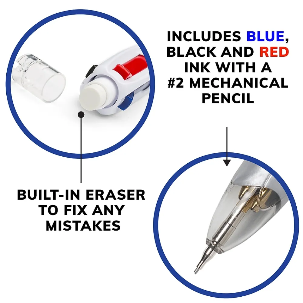 Pencils|BIC 4 Color Retractable 3+1 Ballpoint Pen and Mechanical Pencil, Medium Point (MMLP1AST)