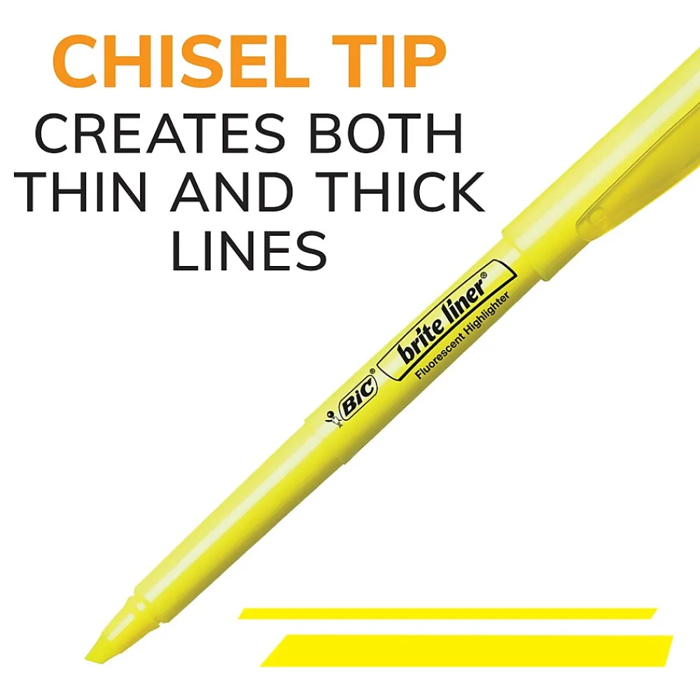 Highlighters|BIC Brite Liner Stick Highlighter, Chisel Tip, Pink, Dozen (65554/BL11PL)