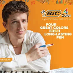 Pens|BIC 4-Color Retractable Ballpoint Pens, Medium Point, 1.4mm, Assorted Ink, 3/Pack (14540)