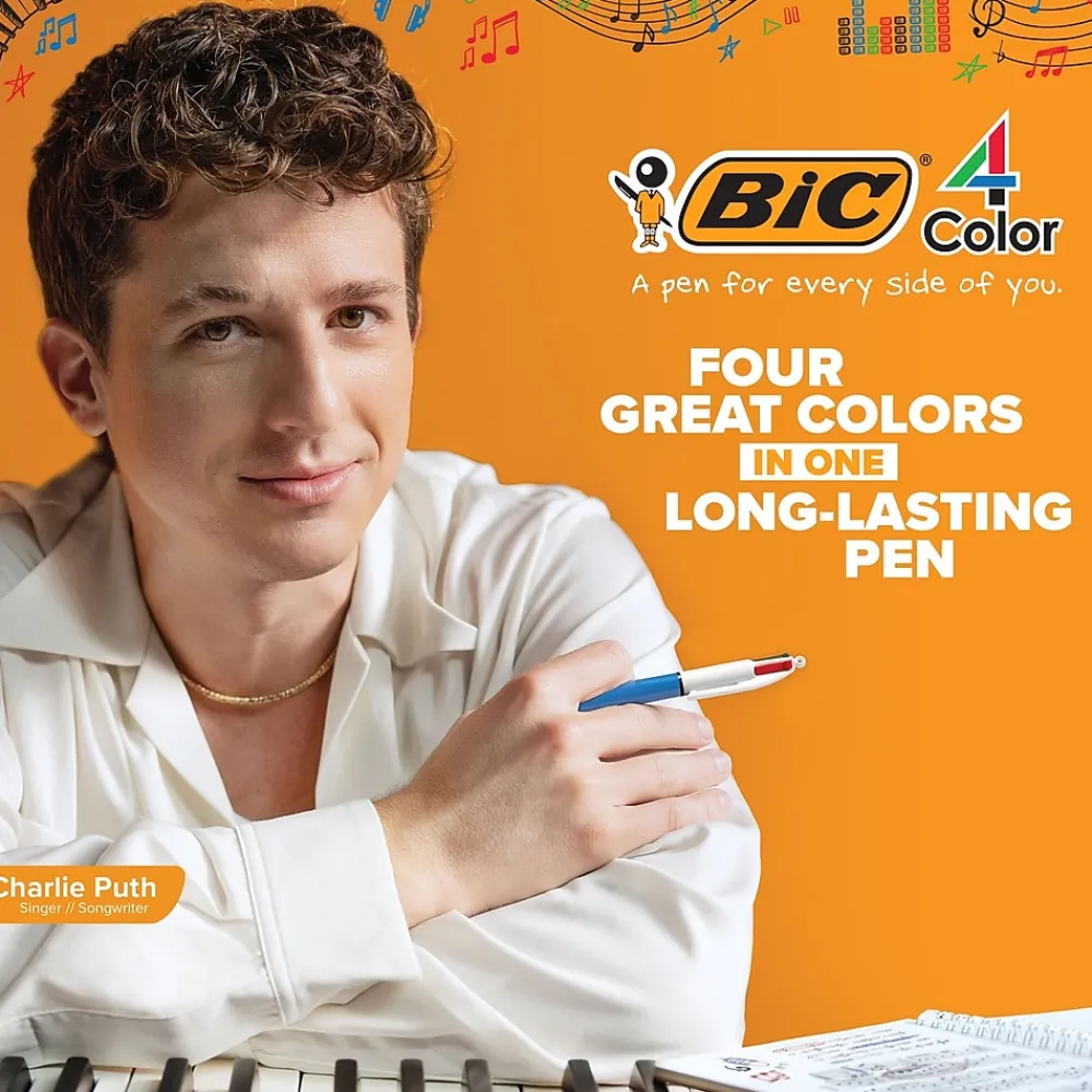 Pens|BIC 4-Color Smooth Retractable Ballpoint Pen, Medium Point, Assorted Ink, 3/Pack (MMSP3-AST)