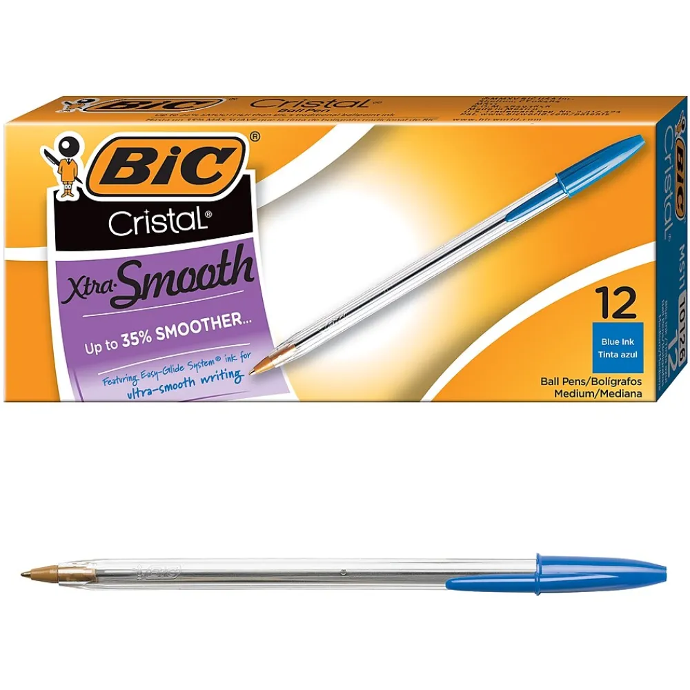 Pens|BIC Cristal Ballpoint Pens, Medium Point, Blue Ink, Dozen (10126/MS11BL)