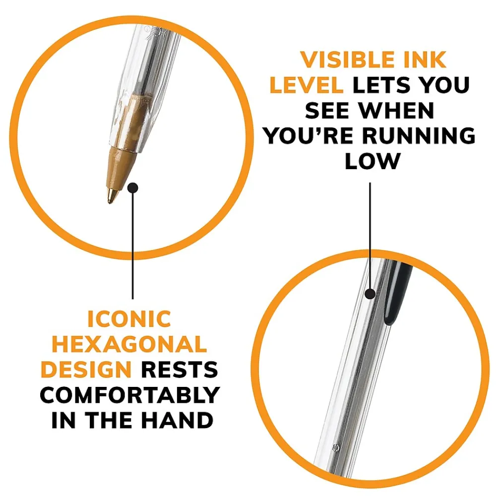 Pens|BIC Cristal Ballpoint Pen, Medium Point, Black Ink, 10/Pack (068271)